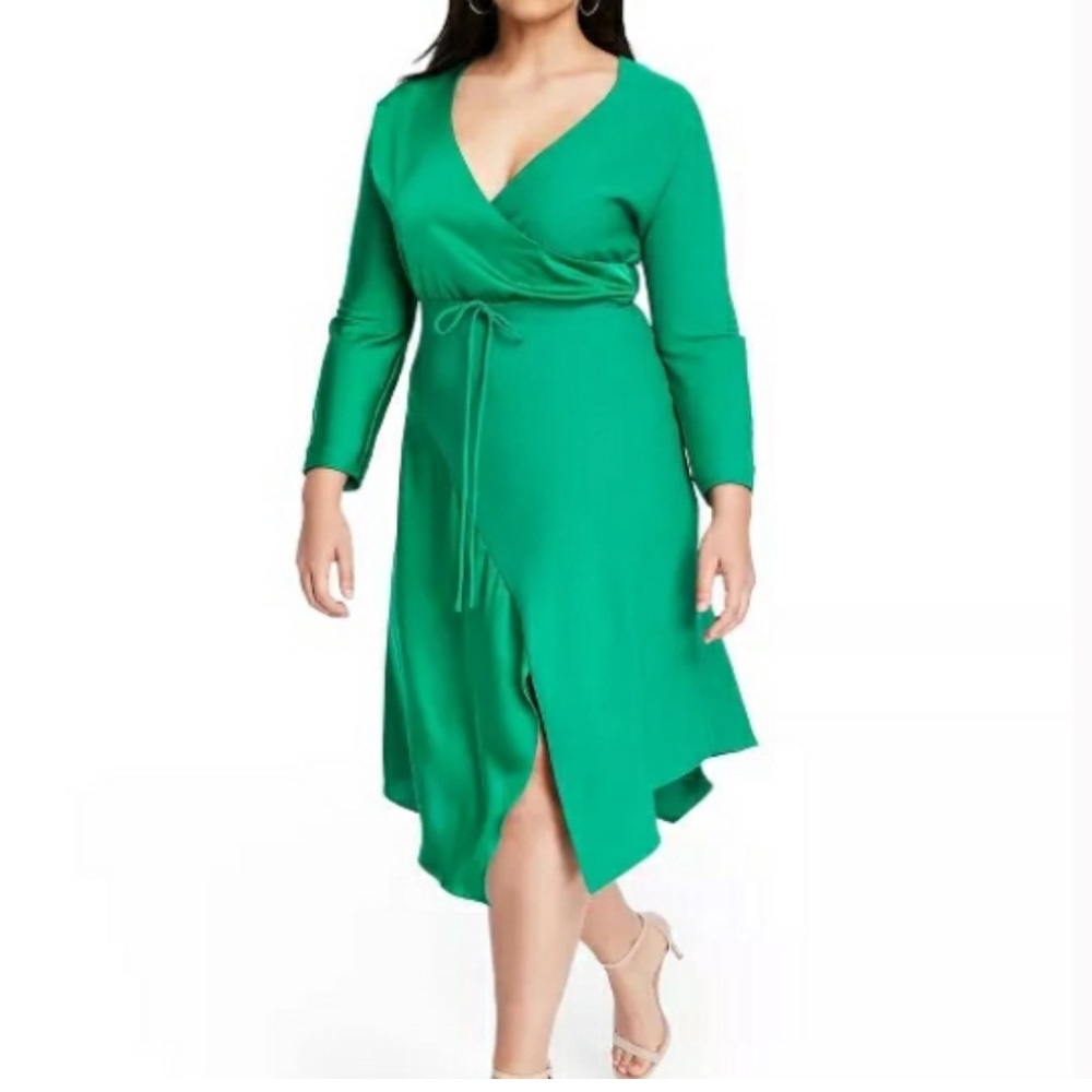 New CUSHNIE EMERALD V NECK LONG SLEEVE WRAP DRESS
